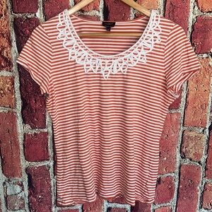 Talbots %100 pima cotton super soft women tshirt  medium orange white stripes